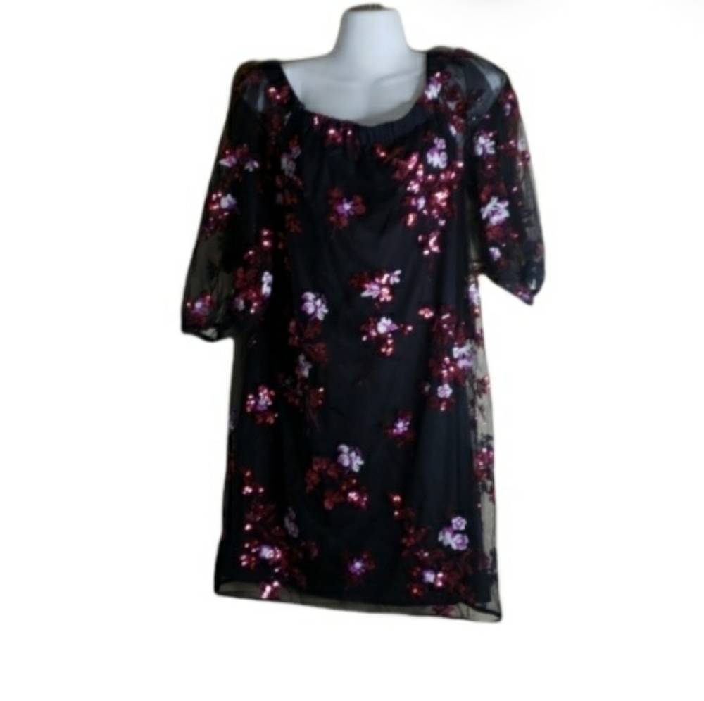 Laundry by shelli segal Sequin Black Sheer Off Shoulders Midi Dress